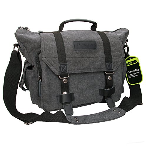 Evecase Large Canvas Messenger DSLR Digital Camera Travel Bag w/Rain Cover, Tablet/Laptop ...