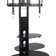 2xhome-TV-Stand-with-Shelves-Tempered-Glass-Shelf-Shelving-System-Combo-Unit-Rack-Tower-Base-Black-Two-2-Tier-Double-Tinted-Smoke-Colored-Glass-Coloured-Color-Integrated-TV-Mount-Mounted-Mounting-Brac-0-0