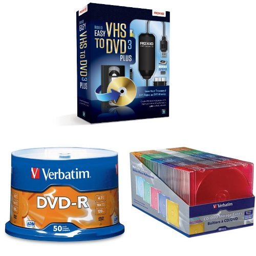 Bundle-Easy-VHS-to-DVD-3-Plus-and-Verbatim-47-GB-Branded-Recordable-Disc-and-DVD-Storage-Cases-0