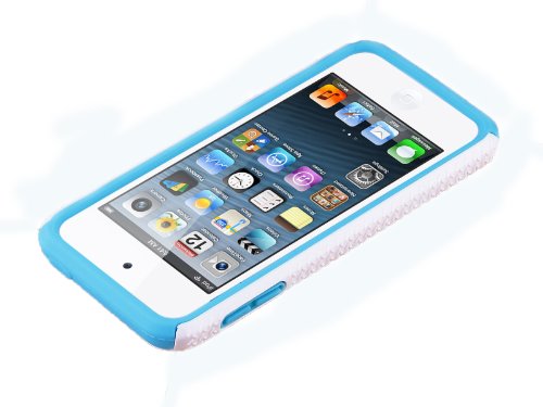 KobwaTM-Zebra-PC-Silicone-Fusion-Dual-Layer-Hybrid-Case-Cover-for-Apple-iPodTouch5WhiteLight-Blue-With-Keyring-0-0
