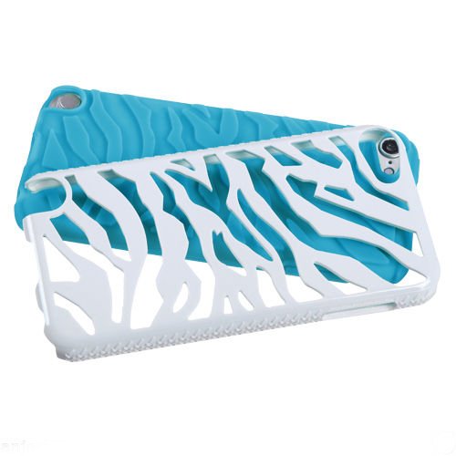 KobwaTM-Zebra-PC-Silicone-Fusion-Dual-Layer-Hybrid-Case-Cover-for-Apple-iPodTouch5WhiteLight-Blue-With-Keyring-0-1