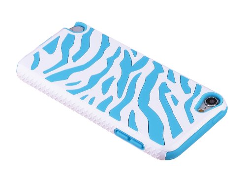 KobwaTM-Zebra-PC-Silicone-Fusion-Dual-Layer-Hybrid-Case-Cover-for-Apple-iPodTouch5WhiteLight-Blue-With-Keyring-0