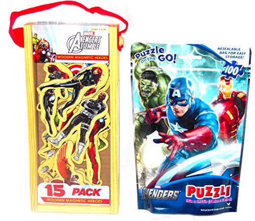 Marvel-Avengers-Assemble-Wooden-Magnetic-Heroes-15-Pieces-and-100-Piece-Puzzle-Iron-Man-Hawk-Eye-Captain-America-Hulk-Thor-0