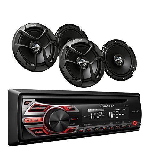 New-Pioneer-DEH-150MP-Car-Audio-CD-MP3-Stereo-Radio-Player-w-Front-Aux-Input-With-4-Black-JVC-65-2-WAY-Car-Audio-Speakers-Great-Car-Audio-Stereo-Package-0
