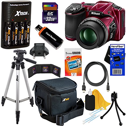 Nikon-COOLPIX-L830-16-MP-CMOS-Digital-Camera-with-34x-Zoom-NIKKOR-Lens-HD-Video-Tiltable-3-LCD-Red-Import-4-AA-High-Capacity-Batteries-with-Quick-Charger-10pc-Bundle-32GB-Deluxe-Accessory-Kit-w-HeroFi-0