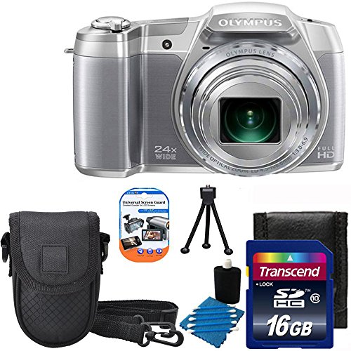 Olympus-Stylus-SZ-16-iHS-Digital-Camera-with-24x-Optical-Zoom-and-3-Inch-LCD-Silver-Compact-Case-Table-Top-Tripod-Camera-Lens-3-Piece-Cleaning-Kit-With-16GB-Card-Top-Deluxe-Accessory-Kit-0