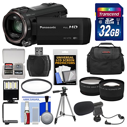 Panasonic-HC-V770-Wireless-Smartphone-Twin-Wi-Fi-HD-Video-Camera-Camcorder-32GB-Card-Case-LED-Light-Microphone-Tripod-TeleWide-Lens-Kit-0