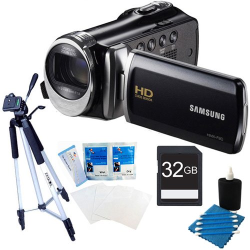 Samsung-HMX-F90-HD-Digital-Video-Camcorder-Black-Premium-kit-with-a-32GB-card-full-size-tripod-lcd-screen-protectors-and-a-lens-cleaning-kit-0