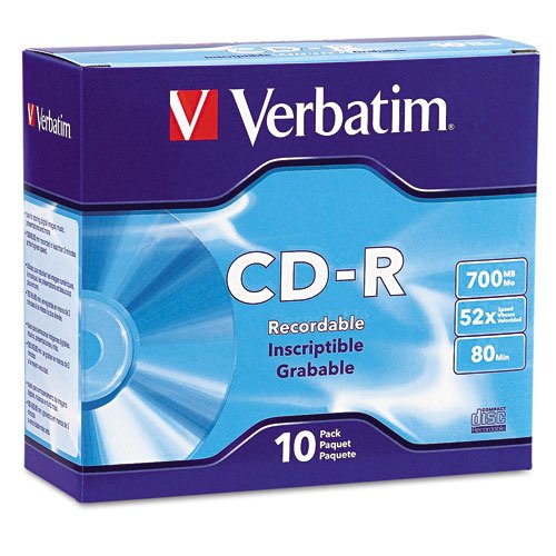 Verbatim-CD-R-Discs-700MB80min-52x-With-Slim-Jewel-Cases-Silver-10Pack-Share-Files-Storage-0