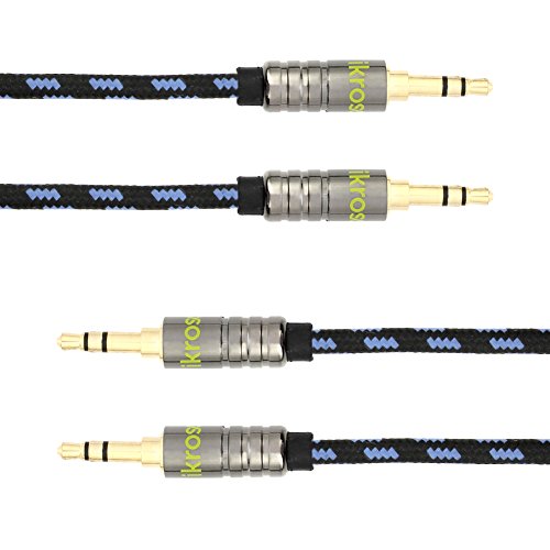 iKross-2-Pack-1ft-35mm-Jack-Braided-Sleeve-jacket-Stereo-Auxiliary-Aux-Audio-Cable-for-Apple-iPhone-iPad-iPod-Samsung-HTC-LG-Motorola-and-more-Cellphone-Smartphone-Black-Blue-0