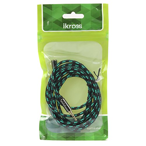 iKross-6-Feet-Braided-Sleeve-jacket-35mm-Male-To-35mm-Female-Extension-Stereo-Audio-Cable-Black-Green-0-0