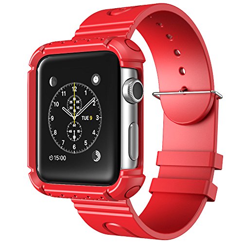 Apple-Watch-Case-i-Blason-Rugged-Protective-Case-with-Strap-Bands-for-Apple-Watch-Watch-Sport-Watch-Edition-2015-Release-2015-42-mm-Red-0