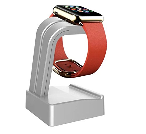 Apple-Watch-Dual-Stand-2-in-1–Scratch-Free–Anti-Slip-Base–Silver-TPU-Edition–FREE-Microfiber-Cleaning-Cloth-Included–Charging-Dock-Cradle-Station-Platform-Holder–Compatible-With-All-Apple-Watch–0-0