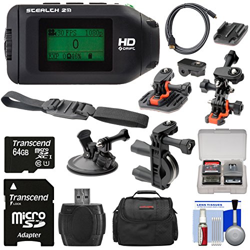 Drift-Innovation-Stealth-2-Wi-Fi-HD-Video-Action-Camera-Camcorder-with-64GB-Card-2-Helmet-Flat-Surface-Handlebar-Suction-Cup-Mounts-Kit-0