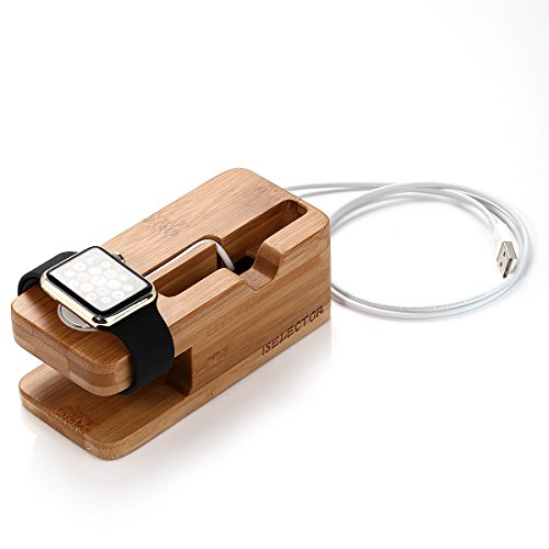 Iselector-Apple-Watch-Stand-Bamboo-Charging-Dock-Station-Bracket-Cradle-Holder-for-Apple-Watch38mm-and-42-mm-iPhone-6-6-plus-5S-5C-5Charger-Cable-NOT-Included-0-0