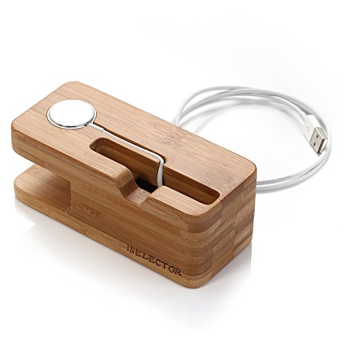 Iselector-Apple-Watch-Stand-Bamboo-Charging-Dock-Station-Bracket-Cradle-Holder-for-Apple-Watch38mm-and-42-mm-iPhone-6-6-plus-5S-5C-5Charger-Cable-NOT-Included-0-1