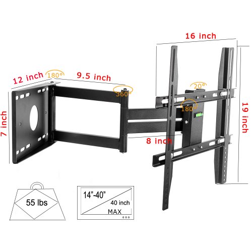 Lumsing-Universal-Corner-TV-Wall-Mount-Bracket-with-Full-Motion-Swing-OutExtendable-Tilting-Swivel-Articulating-Arm-for-14-40-LED-LCD-Plasma-TVs-and-flat-panel-displays-such-as-Dynex-Dell-Olevia-synta-0-3