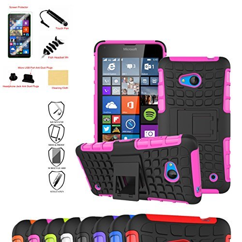 Microsoft-Lumia-640-CaseMama-Mouth-Shockproof-Heavy-Duty-Combo-Hybrid-Rugged-Dual-Layer-Grip-Case-Cover-with-Kickstand-For-Microsoft-Lumia-640-Smart-Phone-2015-Version-Magenta-With-6-in-1-Free-Gift-Pa-0
