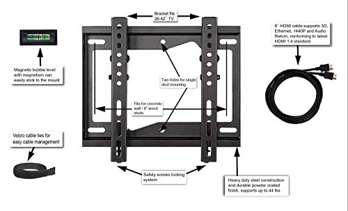 Mounting-Dream-MD2268-S-Tilt-TV-Wall-Mount-Bracket-for-most-of-26-42-Inch-LED-LCD-and-Plasma-TV-with-VESA-from-75X75-to-200x200mm-Loading-Capacity-44-lbs-0-8-Degree-Forward-Tilt-Including-6-ft-HDMI-Ca-0-0