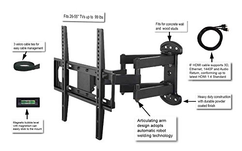 Mounting-Dream-MD2379-TV-Wall-Mount-Bracket-with-Full-Motion-Articulating-Arm-15-Extension-for-most-of-26-55-Inches-LED-LCD-and-Plasma-TVs-up-to-VESA-400x400mm-and-99-lbs-with-Tilt-Swivel-and-Rotation-0-0