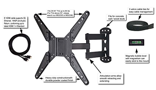 Mounting-Dream-MD2413-MX-TV-Wall-Mount-Bracket-with-Full-Motion-Articulating-Arm-20-Extension-for-26-55-Inches-LED-LCD-and-Plasma-TVs-up-to-VESA-400x400mm-and-66lbs-with-Tilt-Swivel-and-Rotation-Adjus-0-0
