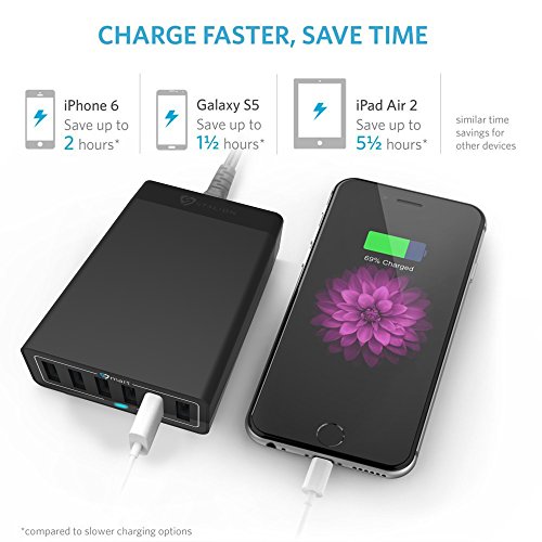 Multiple-USB-Charger-Stalion-Hub-Desktop-6-Port-Portable-Charger-12Amp-5-Volt-60-Watts-Jet-Black24-Month-Warranty-Smart-Technology-Colored-LED-Charging-Power-Indicator-Micro-USB-Cable-UNIVERSAL-FIT-fo-0-2