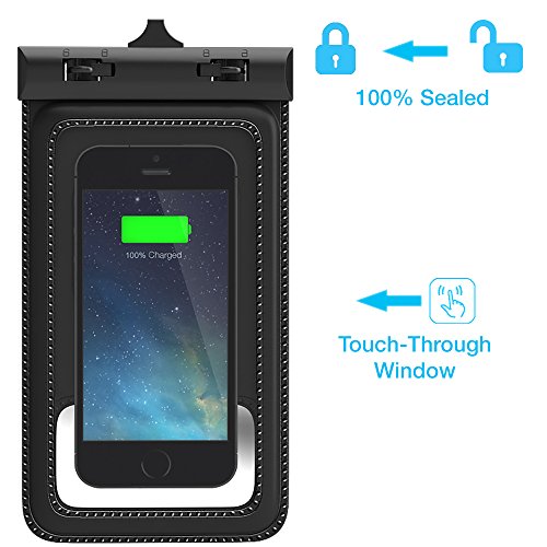 TETHYS-Waterproof-Case-for-Apple-iPhone-6-5S-5C-5-Samsung-Galaxy-S6-and-S6-Edge-S5-S4-Black-Universal-Ultrapouch-Waterproof-Pouch-with-Touch-Responsive-Front-and-Back-Transparent-Screen-Protector-Wind-0-0