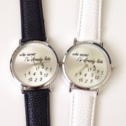 U-beauty-Unisex-Men-Women-Lady-Girls-im-already-late-Leather-Strap-Watches-Quartz-Wristwatch-Black-0