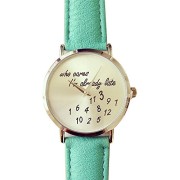 U-beauty-Unisex-Men-Women-Lady-Girls-im-already-late-Leather-Strap-Watches-Quartz-Wristwatch-Mint-Green-0