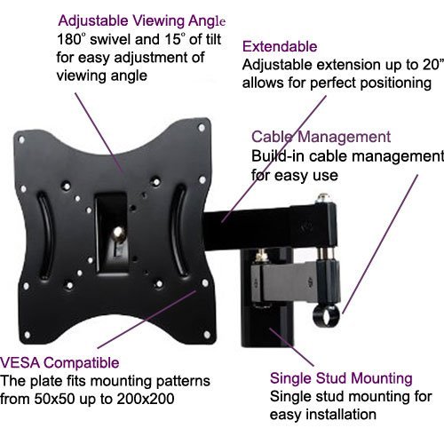 VideoSecu-Articulating-Arm-20-Extension-LCD-LED-TV-Wall-Mount-Full-Motion-Tilt-Swivel-Mount-Bracket-for-most-22-23-24-26-27-30-32-36-37-Flat-Screen-with-VESA-100-200-Mount-Pattern-1XE-0-2