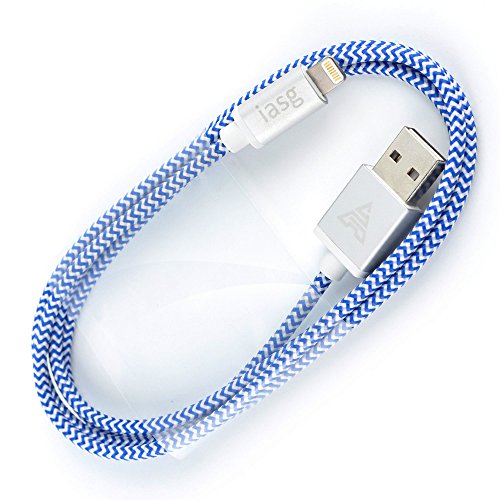 Apple-MFi-certified-iasg-cotton-braided-lightning-cable-with-reversible-USB-for-iPhone5s-6-6s-6-plus-iPad-Pro-Air2-Air-mini4-2-iPod-touch-5th-generationiPod-nano-7th-gen-33feet1meter-white-and-blue-0-1