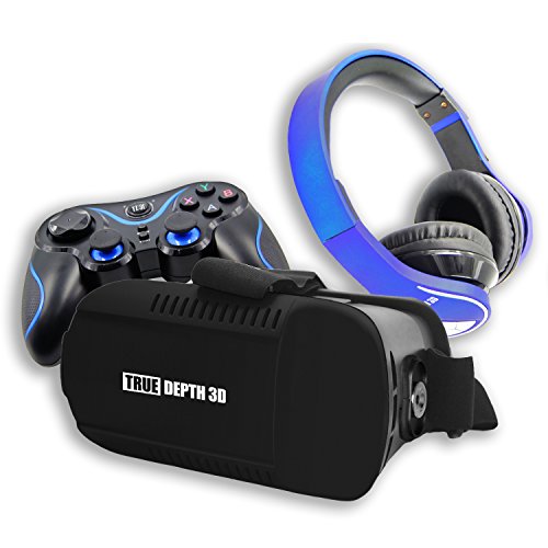 True-Depth-3D-VR-InfernoTM-Ultimate-Experience-Premium-Virtual-Reality-with-Bluetooth-Headphones-and-Bluetooth-Game-Pad-Compatible-with-4-6-Inch-Android-Smartphones-0